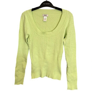 VTG Guess Y2K Knit Sweater Sz M Green Preppy Brat 90s Bodycon Wide Neck Pullover